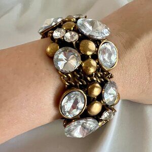 Chunky Large Rhinstone Bronze Gold Tone Statement Fashion Costume Bracelet